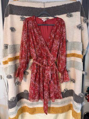 LC Lauren Conrad Metallic Gold Striped Floral Faux Wrap Tiered Dress - XXL